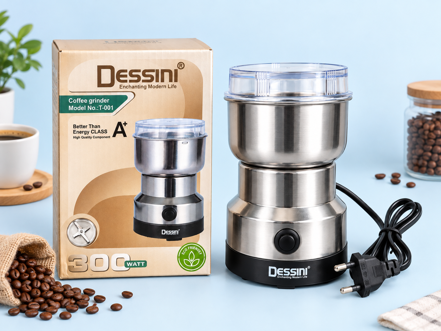 مینی آسیاب دسینی مدل T-001 | آسیاب قهوه 300 وات استیل