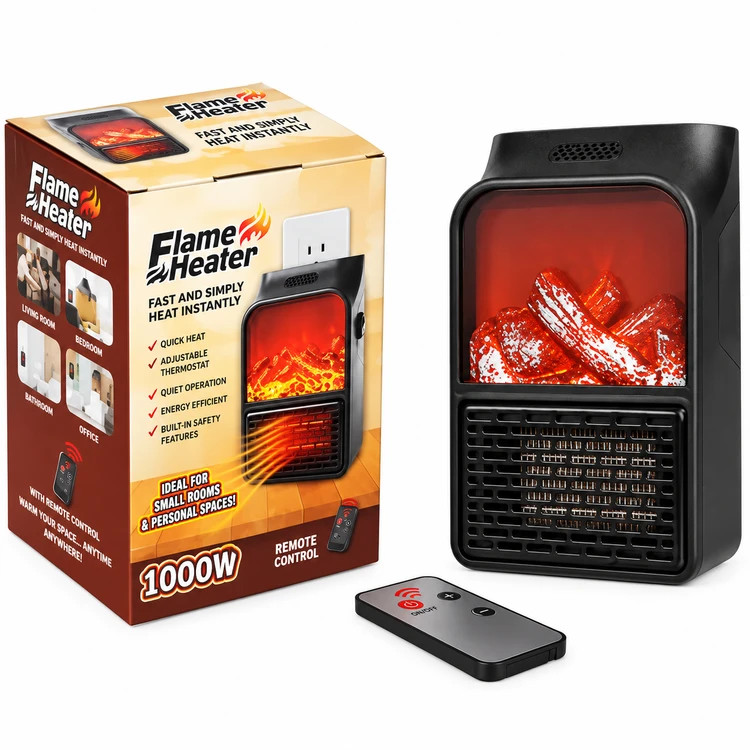 هیتر برقی پریزی Flame Heater 1000 وات طرح شومینه با ریموت کنترل